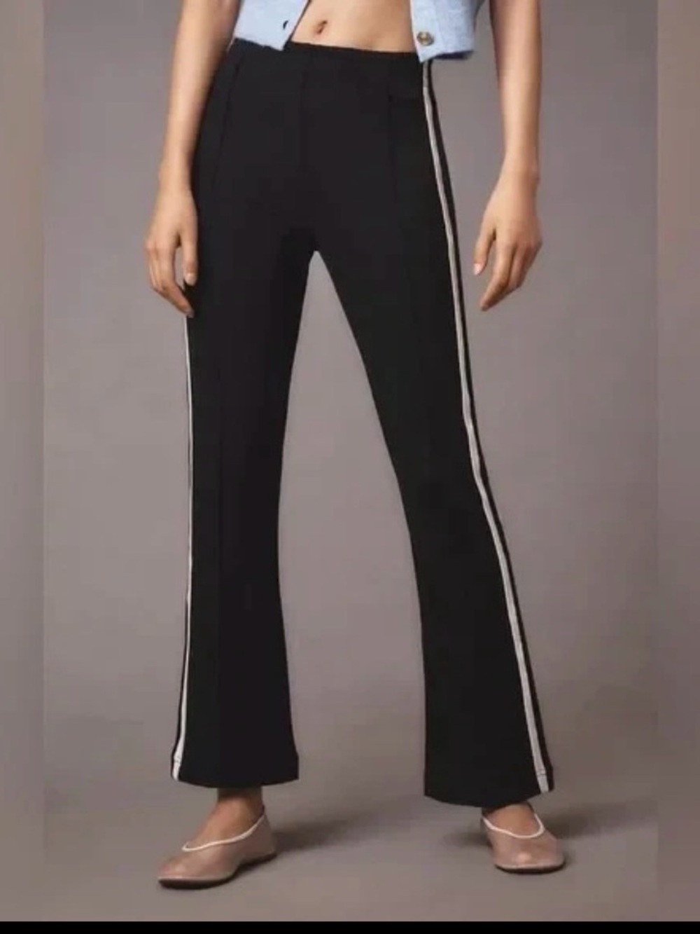 Maeve Black Track Pants Side Stripe Pull On Stretch Sz S Athleisure EUC